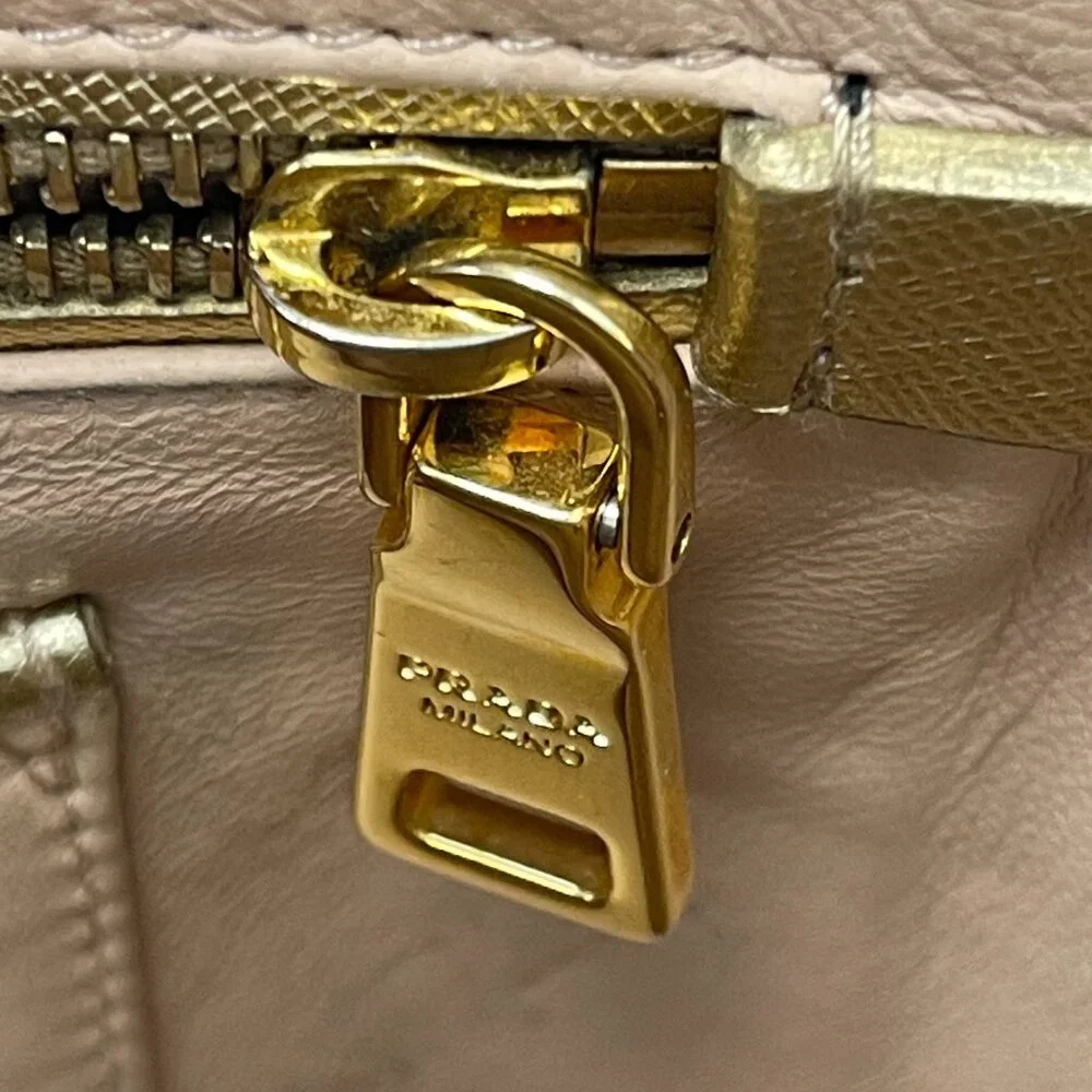 Prada Metallic Gold Saffiano Leather Vernice Studded Bucket Bag - Preowned